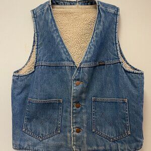 Vintage Maverick Automaticks Vest Unisex size M-L Denim Sherpa Lined Western USA